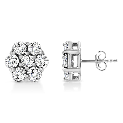 14K White Gold 1/2 Cttw Prong Set Round-Cut Diamond Flower Stud Earring (H-I Color, I1-I2 Clarity) by Bids.com