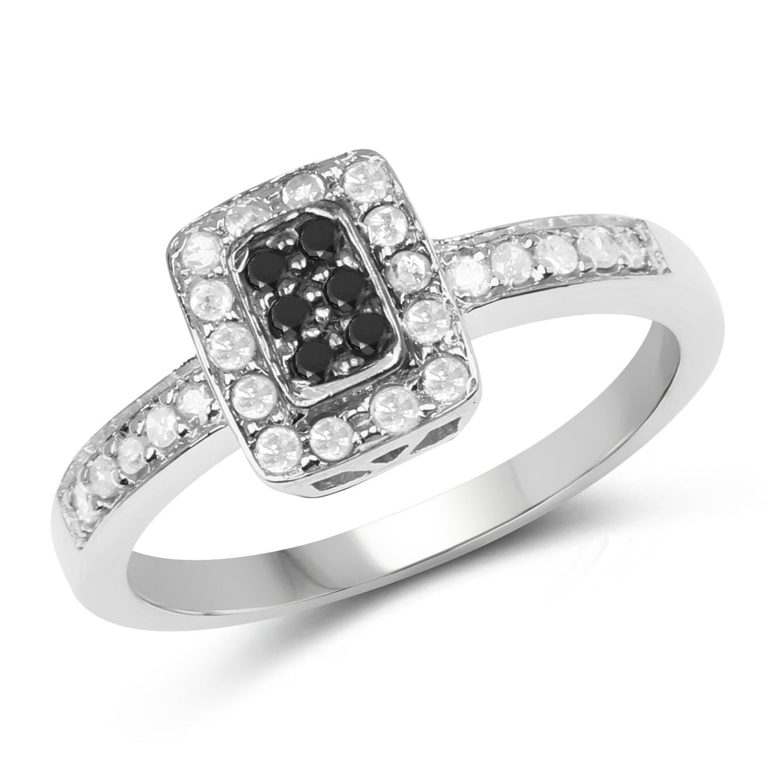 0.35 Carat Genuine Black Diamond and White Diamond .925 Sterling Silver Ring  DestGlow