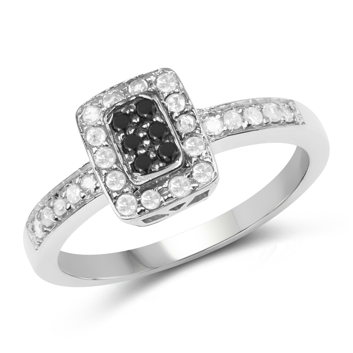 0.35 Carat Genuine Black Diamond and White Diamond .925 Sterling Silver Ring  DestGlow