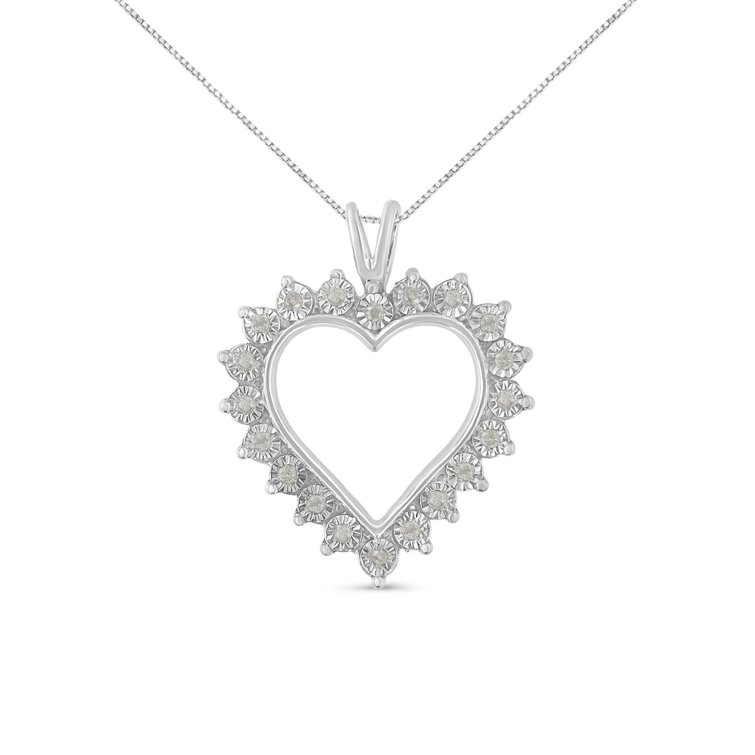 .925 Sterling Silver 1/4 Cttw Miracle Set Diamond Open Heart 18" Pendant Necklace (I-J Color, I3 Clarity) by Bids.com