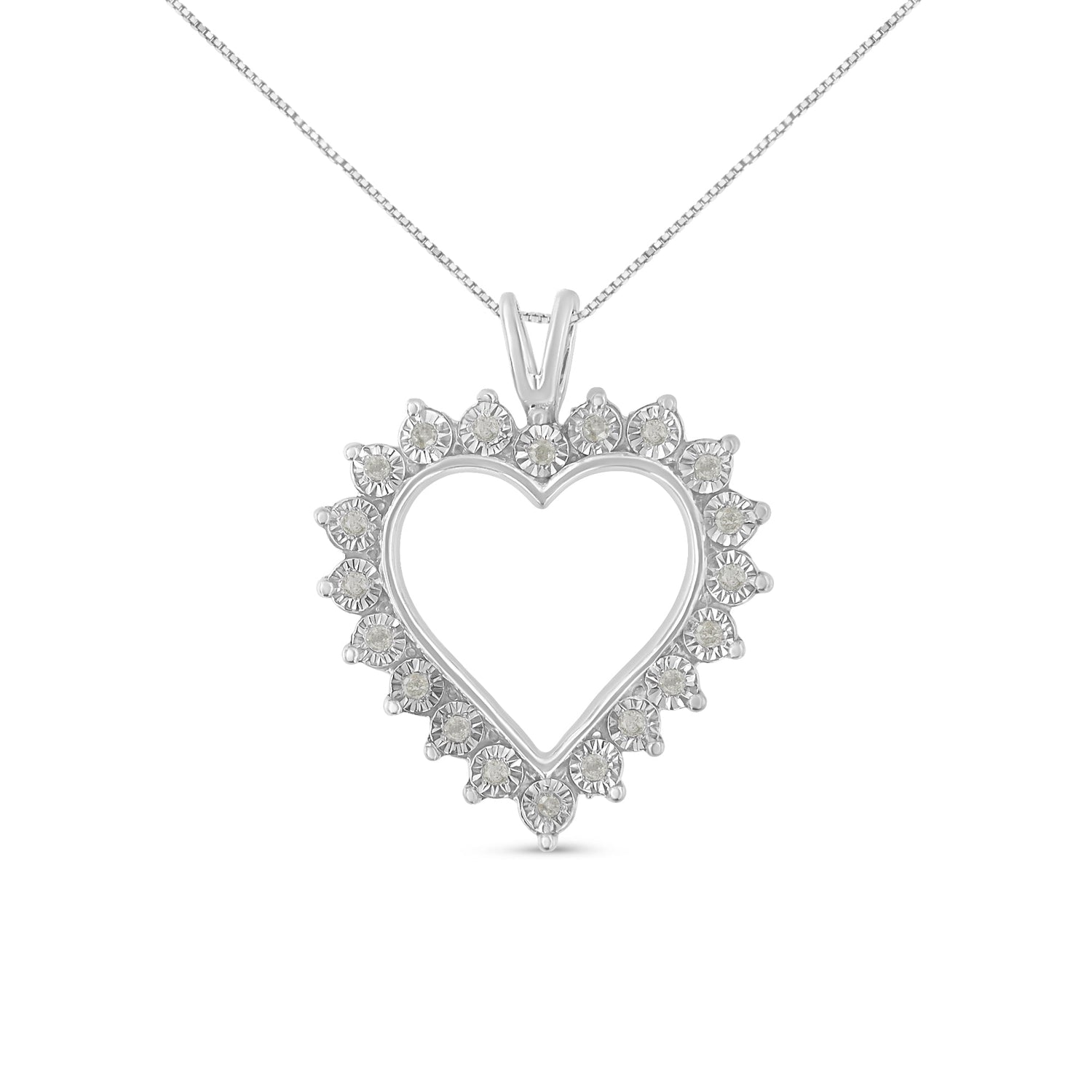 .925 Sterling Silver 1/4 Cttw Miracle Set Diamond Open Heart 18" Pendant Necklace (I-J Color, I3 Clarity) by Bids.com