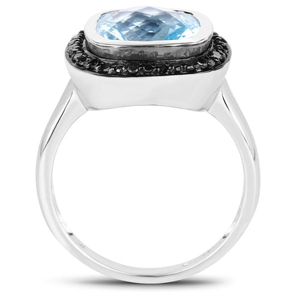5.23 Carat Genuine Baby Swiss Blue Topaz and Black Diamond .925 Sterling Silver Ring by Bids.com