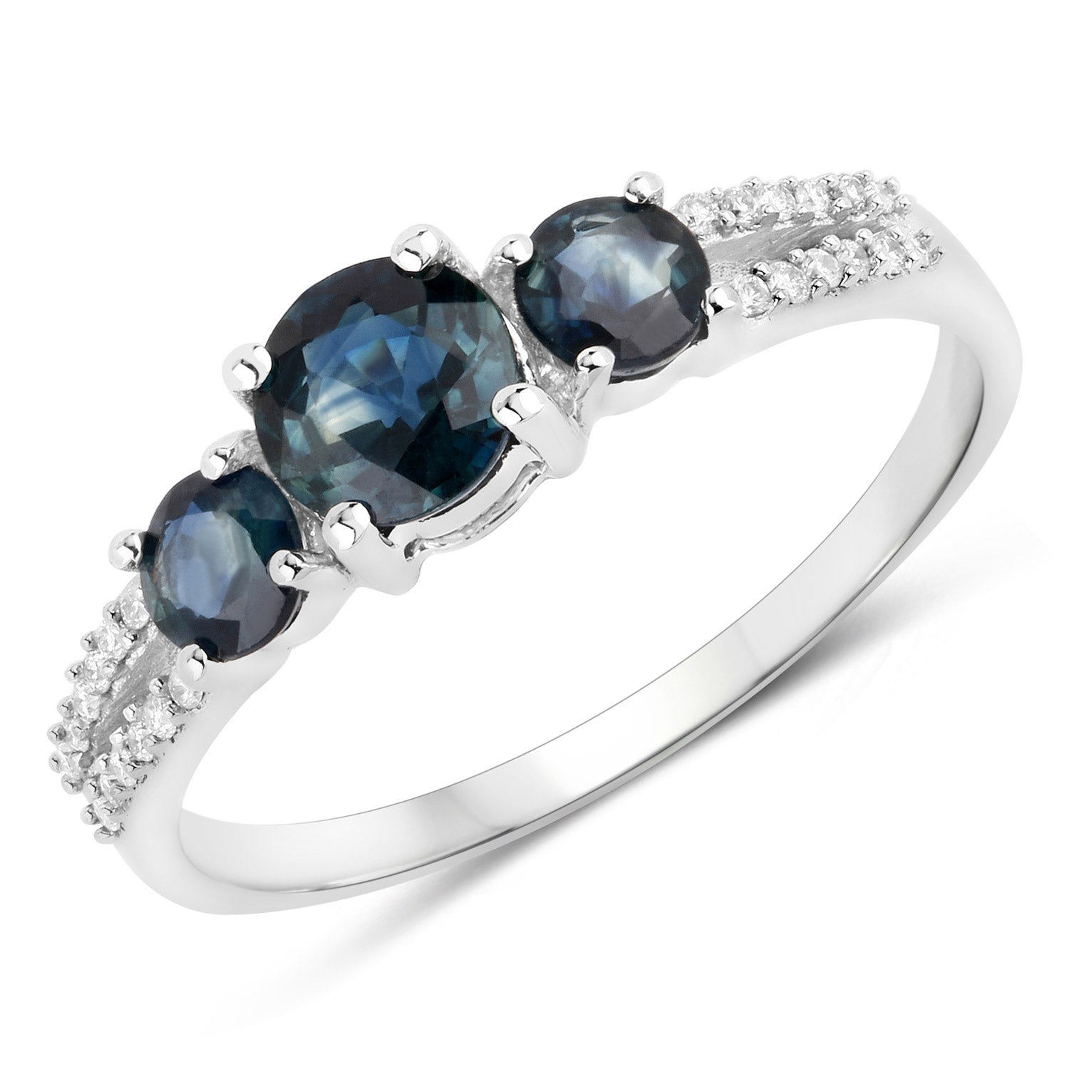 1.08 Carat Genuine Blue Sapphire and White Diamond 14K White Gold Ring by Bids.com