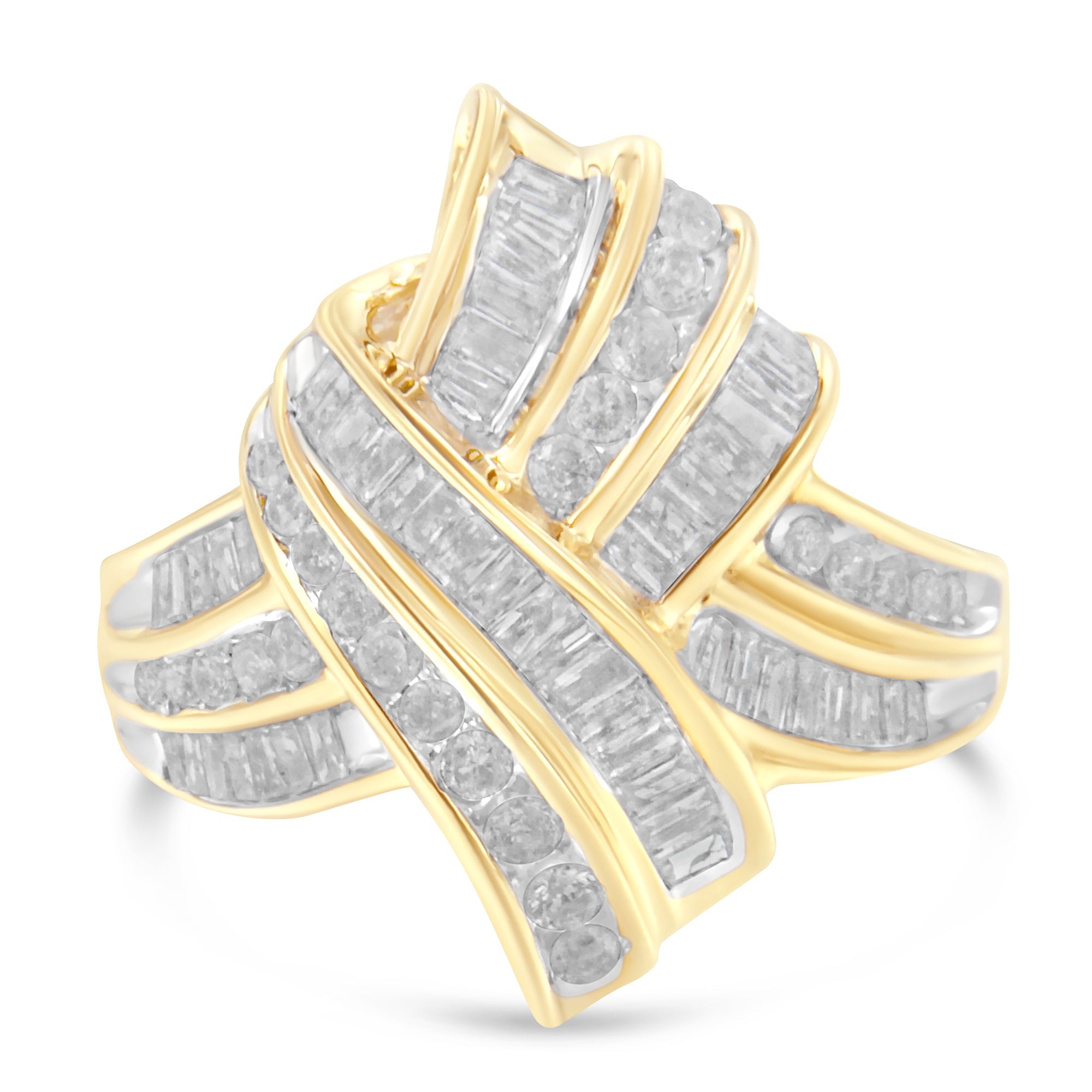 10K Yellow Gold Diamond Bypass Cocktail Ring (1 1/5 Cttw, I-J Color, I2-I3 Clarity) - Size 8 by Bids.com