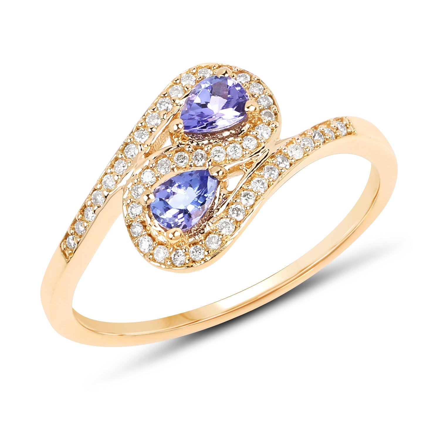 0.42 Carat Genuine Tanzanite and White Diamond 14K Yellow Gold Ring by Bids.com