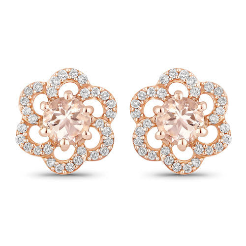 0.61 Carat Genuine Morganite and White Diamond 14K Rose Gold Earrings  DestGlow