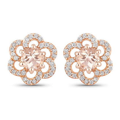 0.61 Carat Genuine Morganite and White Diamond 14K Rose Gold Earrings  DestGlow