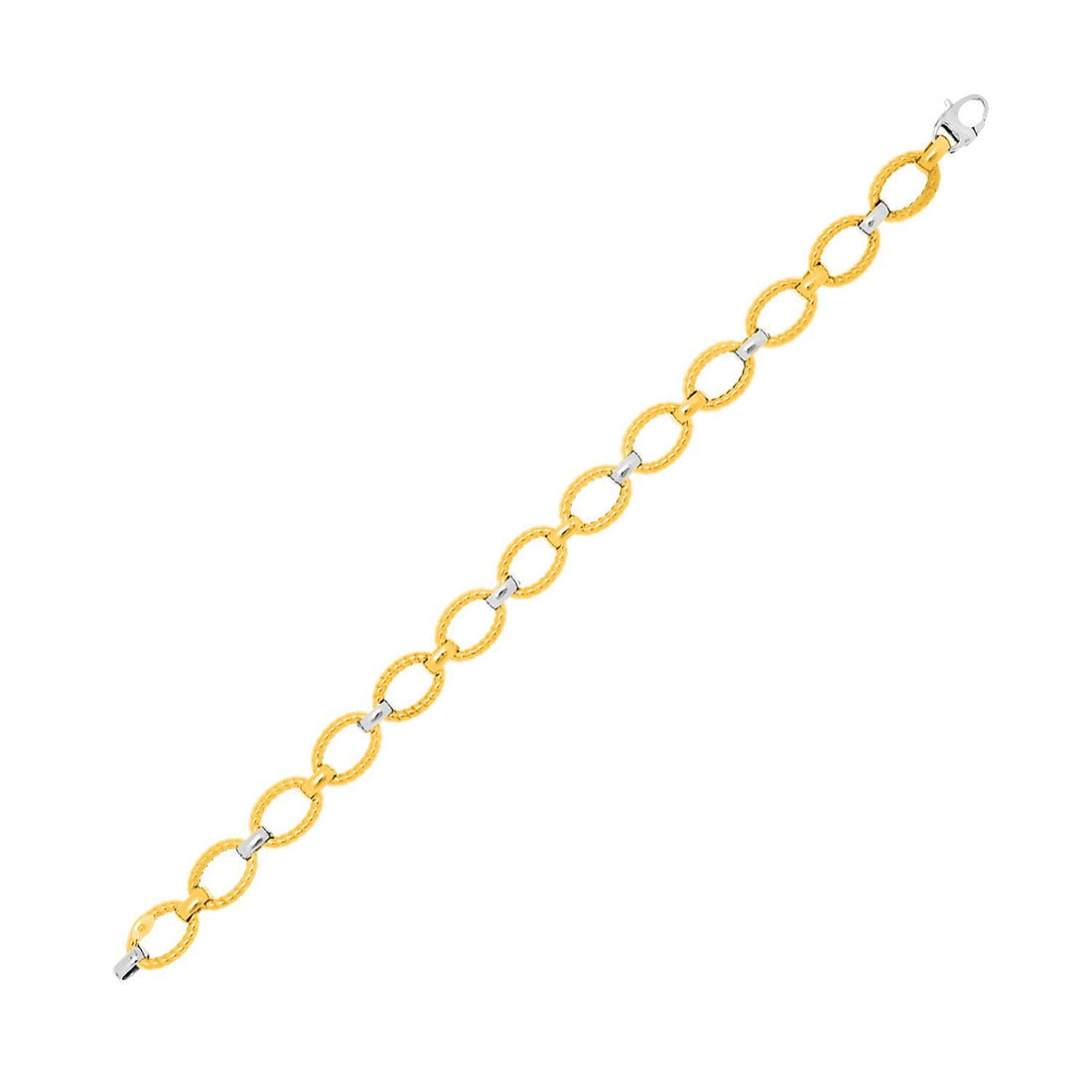 14k Two-Tone Gold Chain Bracelet with Textured Oval Links by Bids.com