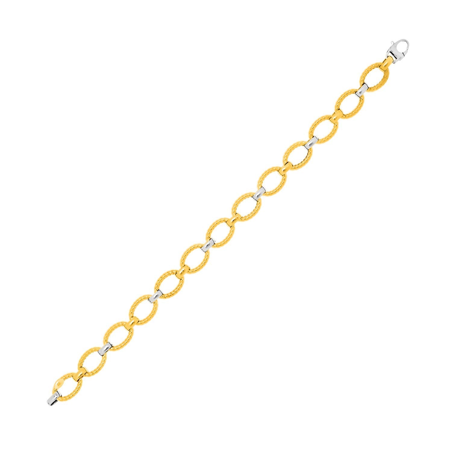 14k Two-Tone Gold Chain Bracelet with Textured Oval Links by Bids.com