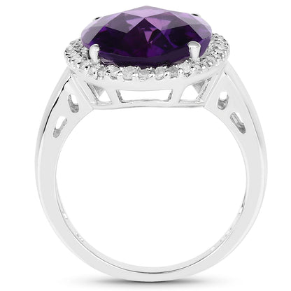 7.94 Carat Genuine Amethyst and White Diamond .925 Sterling Silver Ring by Bids.com