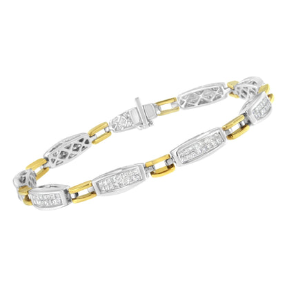 14K Yellow and White Gold 2.0 Cttw Princess Cut Diamond Tapered and Equal Sign Link Bracelet (G-H Color, SI1-SI2 Clarity) - 7" by Bids.com