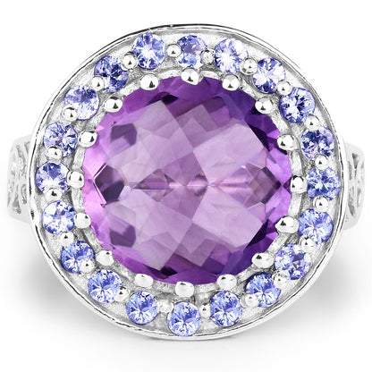 5.95 Carat Genuine Amethyst and Tanzanite .925 Sterling Silver Ring by Bids.com