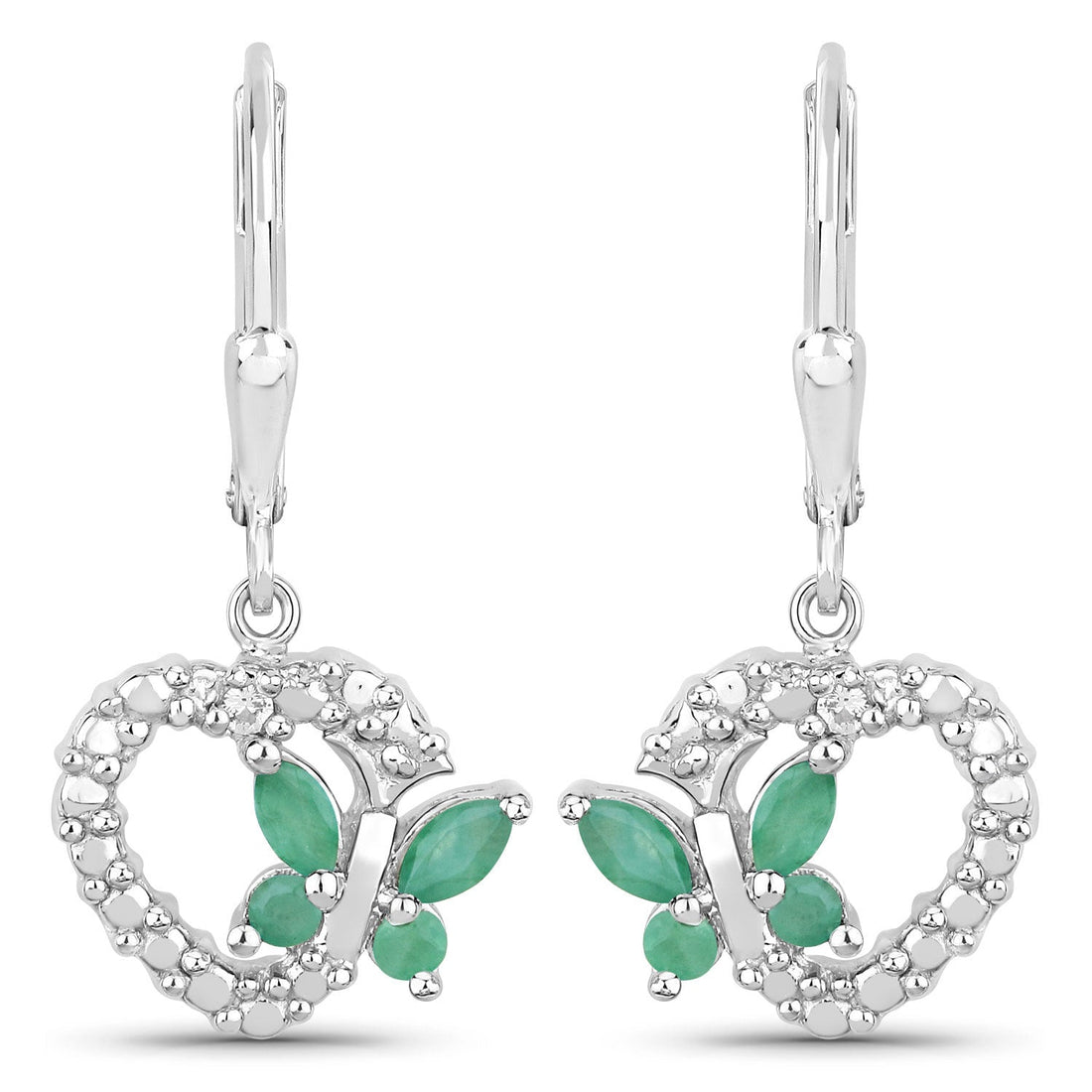 0.44 Carat Genuine Emerald and Created White Sapphire .925 Sterling Silver Earrings by Bids.com