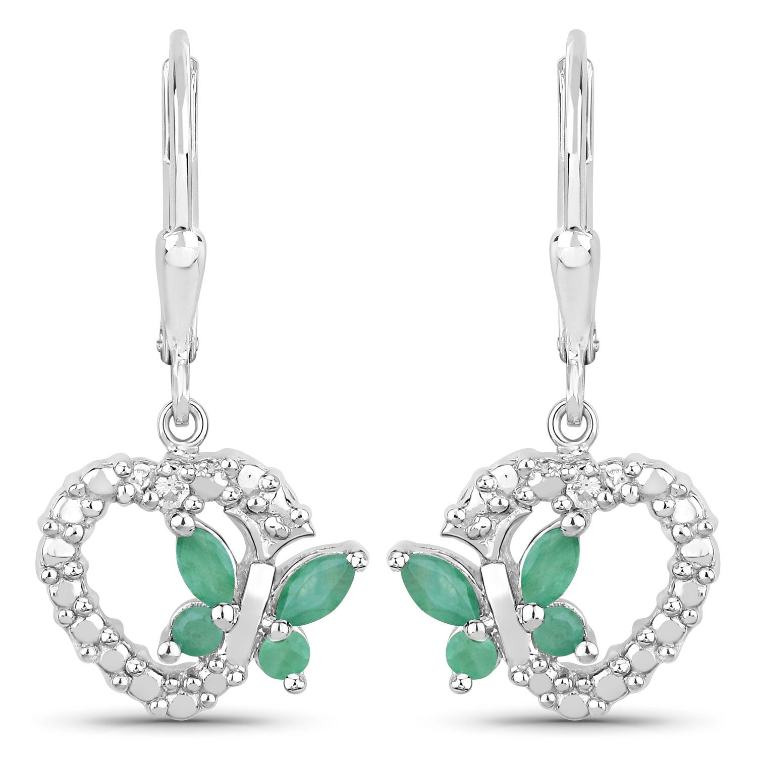 0.44 Carat Genuine Emerald and Created White Sapphire .925 Sterling Silver Earrings by Bids.com