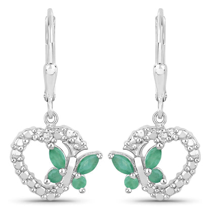 0.44 Carat Genuine Emerald and Created White Sapphire .925 Sterling Silver Earrings by Bids.com