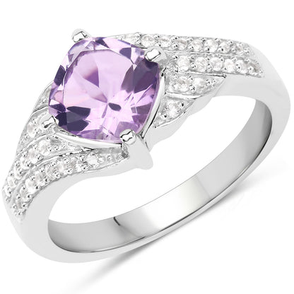 1.32 Carat Genuine Amethyst &amp; White Topaz .925 Sterling Silver Ring  DestGlow