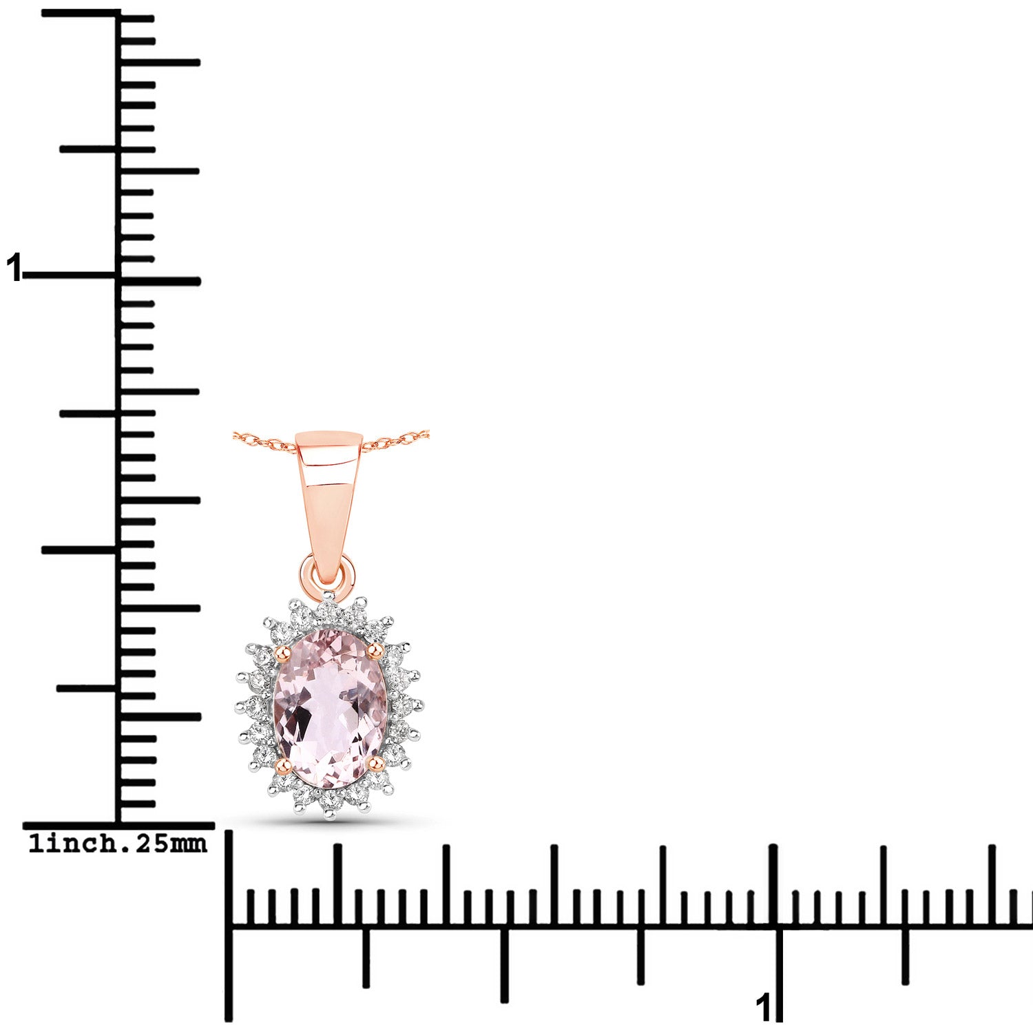 0.81 Carat Genuine Morganite and White Diamond 14K Rose Gold Pendant  DestGlow