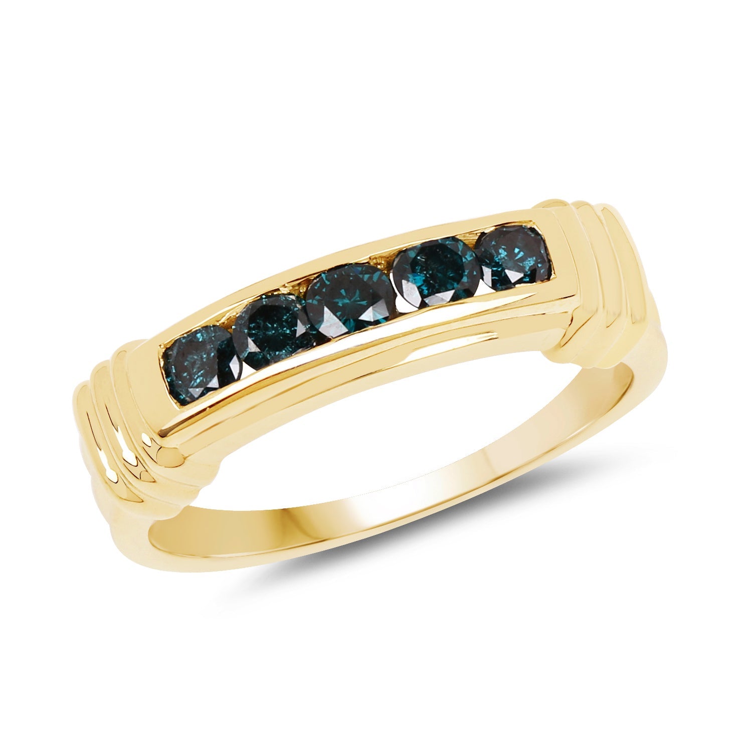14K Yellow Gold Plated 0.50 Carat Genuine Blue Diamond .925 Sterling Silver Ring by Bids.com