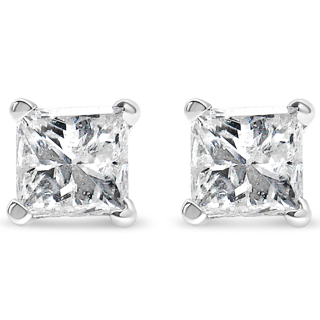 AGS Certified 14k White Gold 1.0 Cttw 4-Prong Set Princess-Cut Solitaire Diamond Push Back Stud Earrings for Women (E-F Color, I1-I2 Clarity) by Bids.com