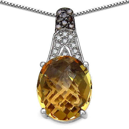 4.50 Carat Genuine Citrine, Champagne Diamond &amp; White Diamond .925 Sterling Silver Pendant by Bids.com