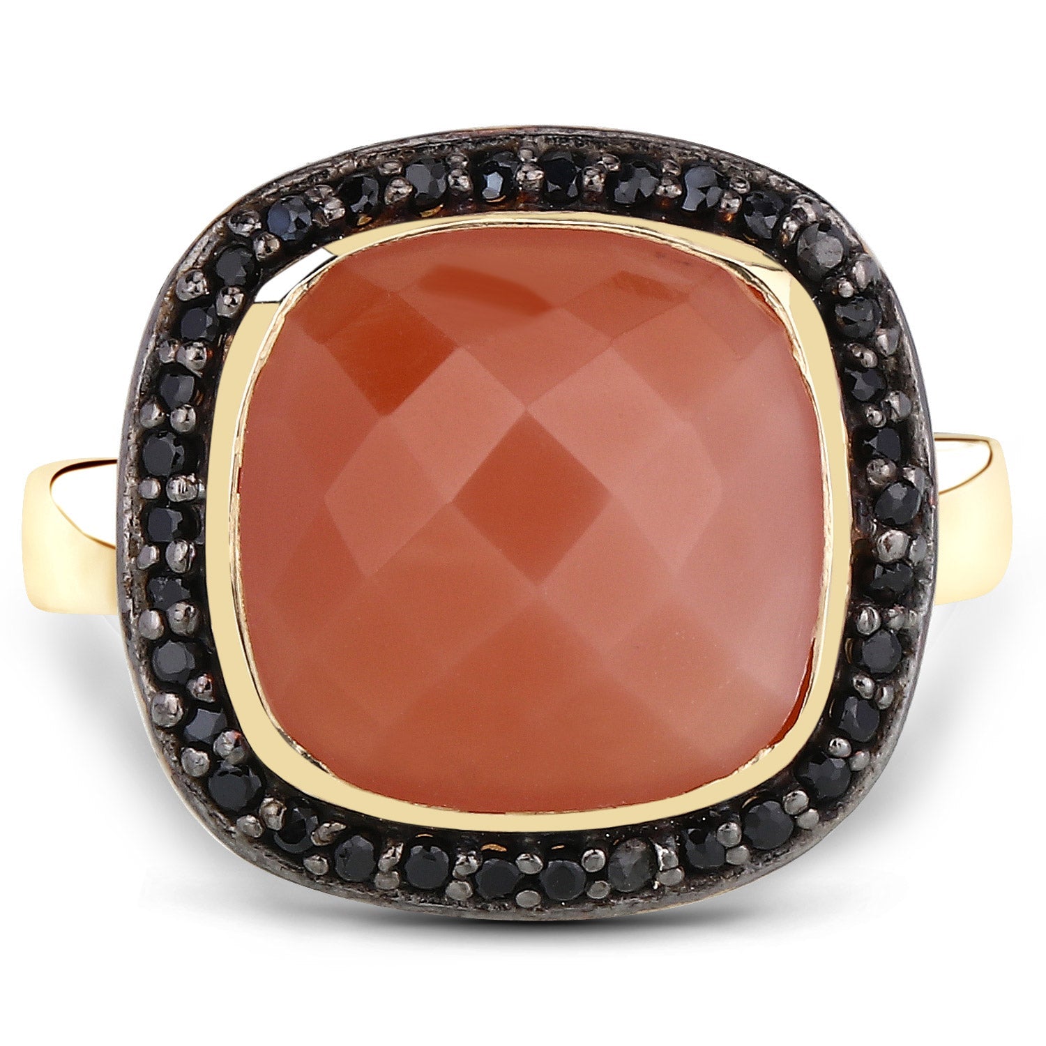 6.74 Carat Genuine Peach Moonstone and Black Spinel .925 Sterling Silver Ring by Bids.com