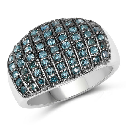 0.83 Carat Genuine Blue Diamond and White Diamond .925 Sterling Silver Ring by Bids.com