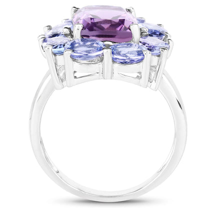 5.24 Carat Genuine Amethyst &amp; Tanzanite .925 Sterling Silver Ring by Bids.com
