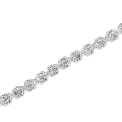 .925 Sterling Silver 1/10 cttw Miracle-Set Round-Cut Diamond "X" Link Tennis Bracelet (I-J color, I2-I3 clarity) - 7.25" by Bids.com