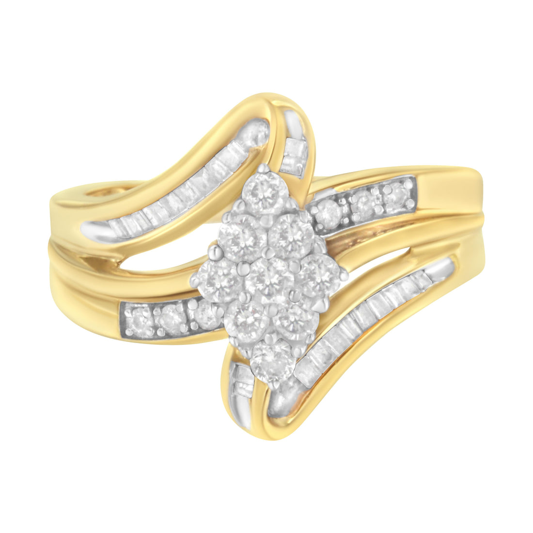 10K Yellow Gold 1/2 cttw Diamond Cluster Cocktail Ring (J-K Clarity, I1-I2 Color) - Size 7 by Bids.com