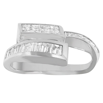 14K White Gold 2 cttw Princess and Baguette Cut Diamond Double Loop Pendant Necklace (G-H, VS1-VS2) by Bids.com