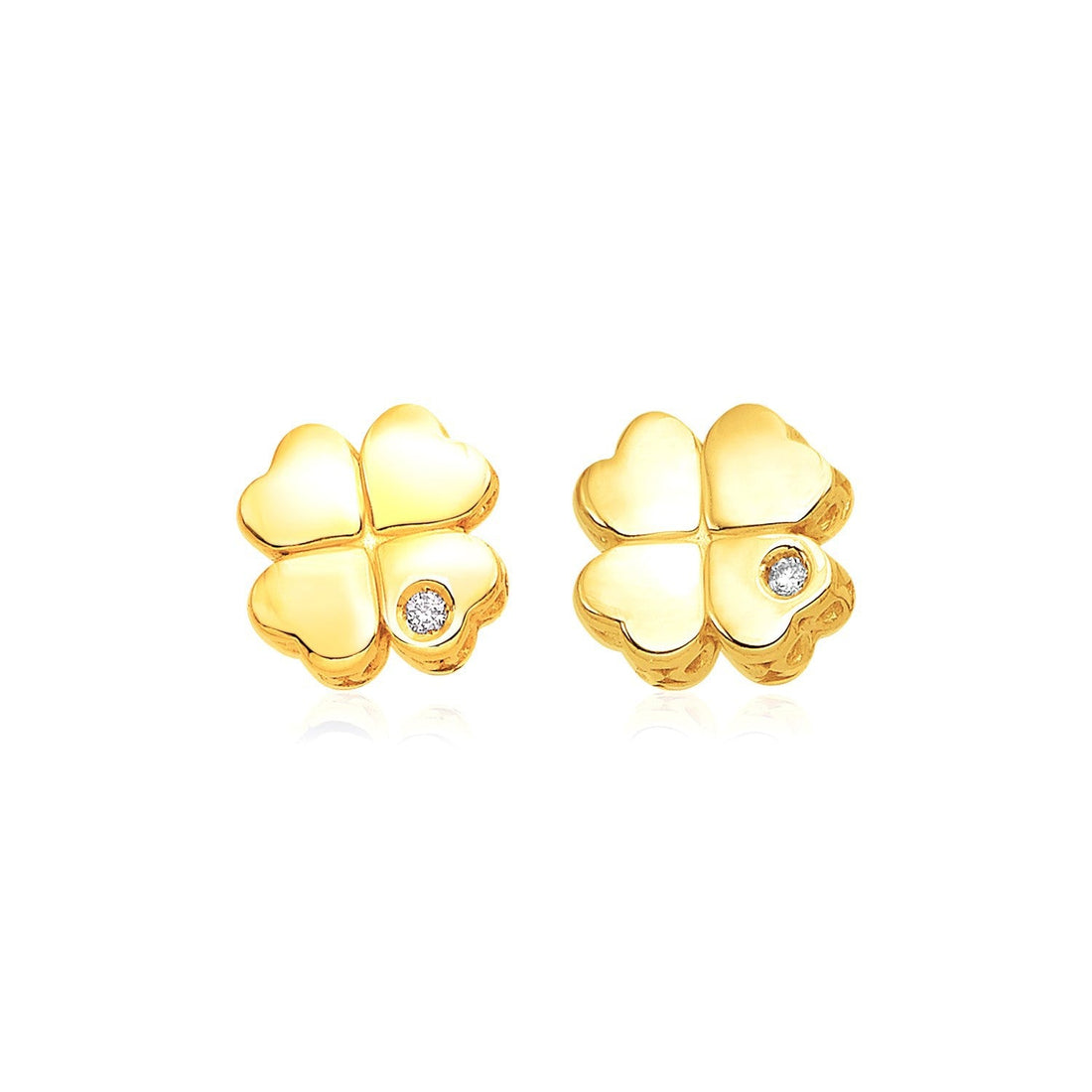 14k Yellow Gold Polished Four Leaf Clover Earrings with Diamonds by Bids.com