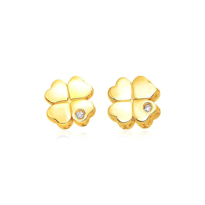 14k Yellow Gold Polished Four Leaf Clover Earrings with Diamonds by Bids.com