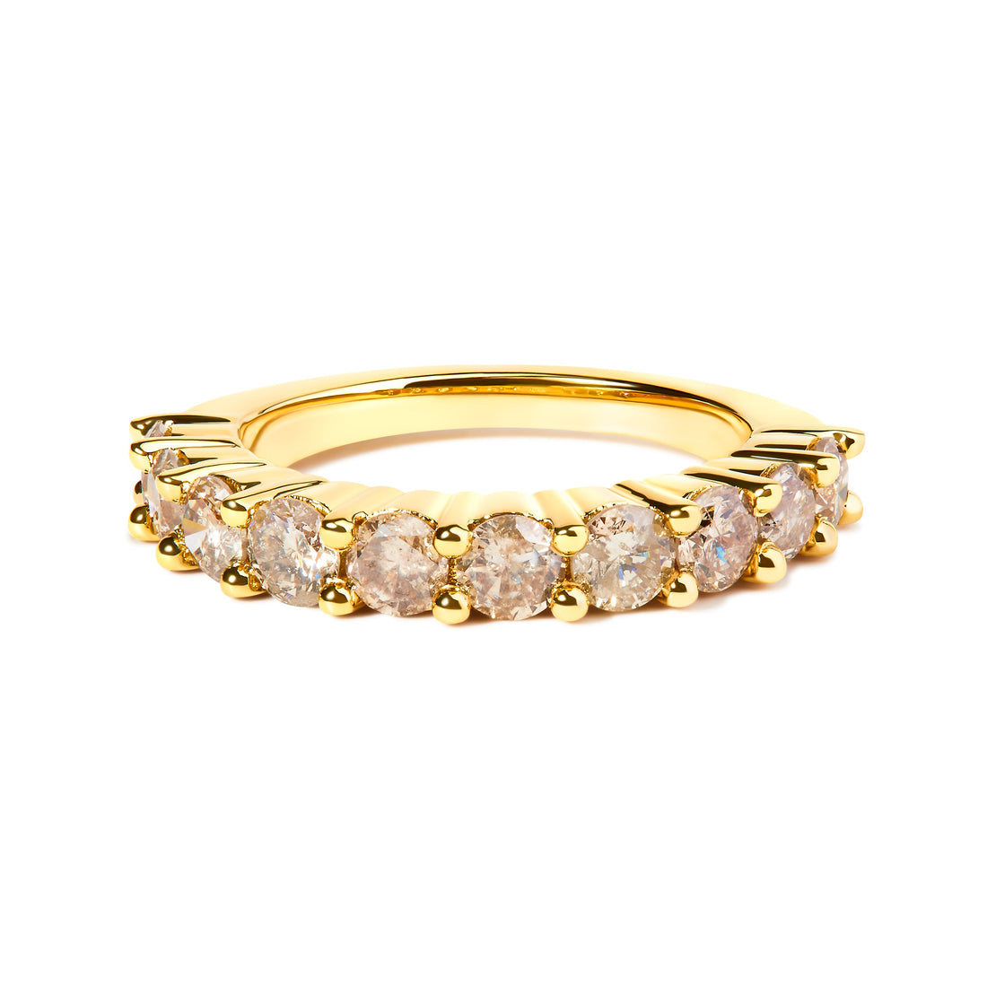 14K Yellow Gold Plated .925 Sterling Silver 2.0 Cttw Round Brilliant Cut Diamond 10 Stone Anniversary Band Ring (J-K Color, I1-I2 Clarity) - Size 6 by Bids.com