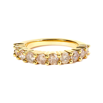 14K Yellow Gold Plated .925 Sterling Silver 2.0 Cttw Round Brilliant Cut Diamond 10 Stone Anniversary Band Ring (J-K Color, I1-I2 Clarity) - Size 6 by Bids.com