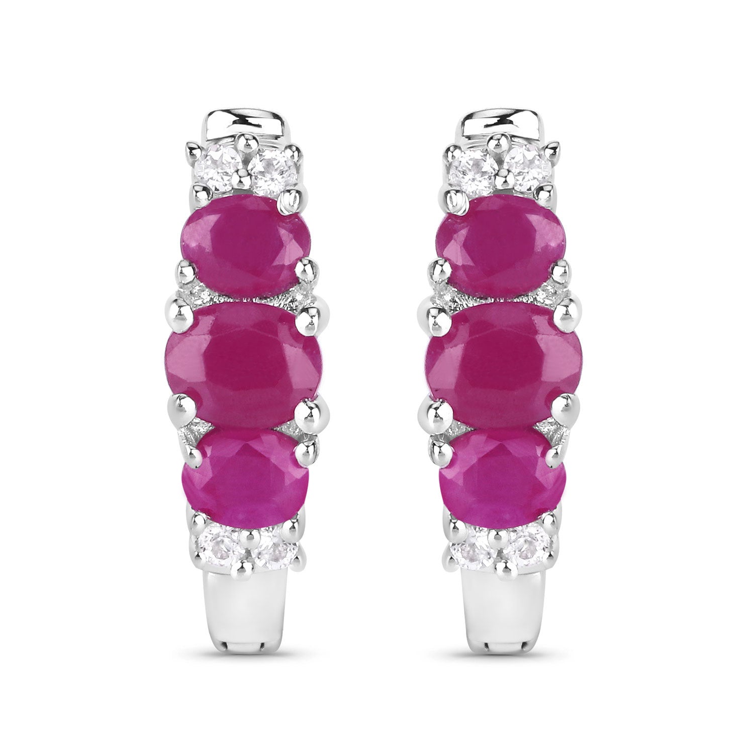 1.66 Carat Genuine Ruby and White Topaz .925 Sterling Silver Earrings  DestGlow