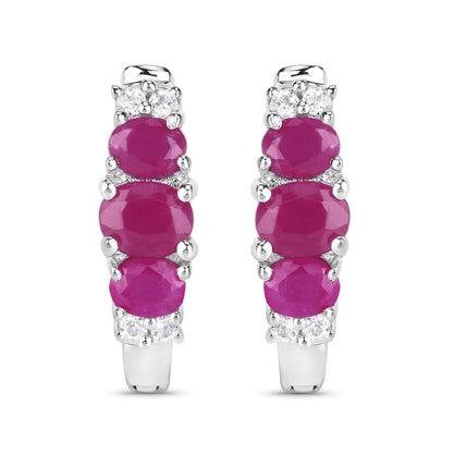 1.66 Carat Genuine Ruby and White Topaz .925 Sterling Silver Earrings  DestGlow