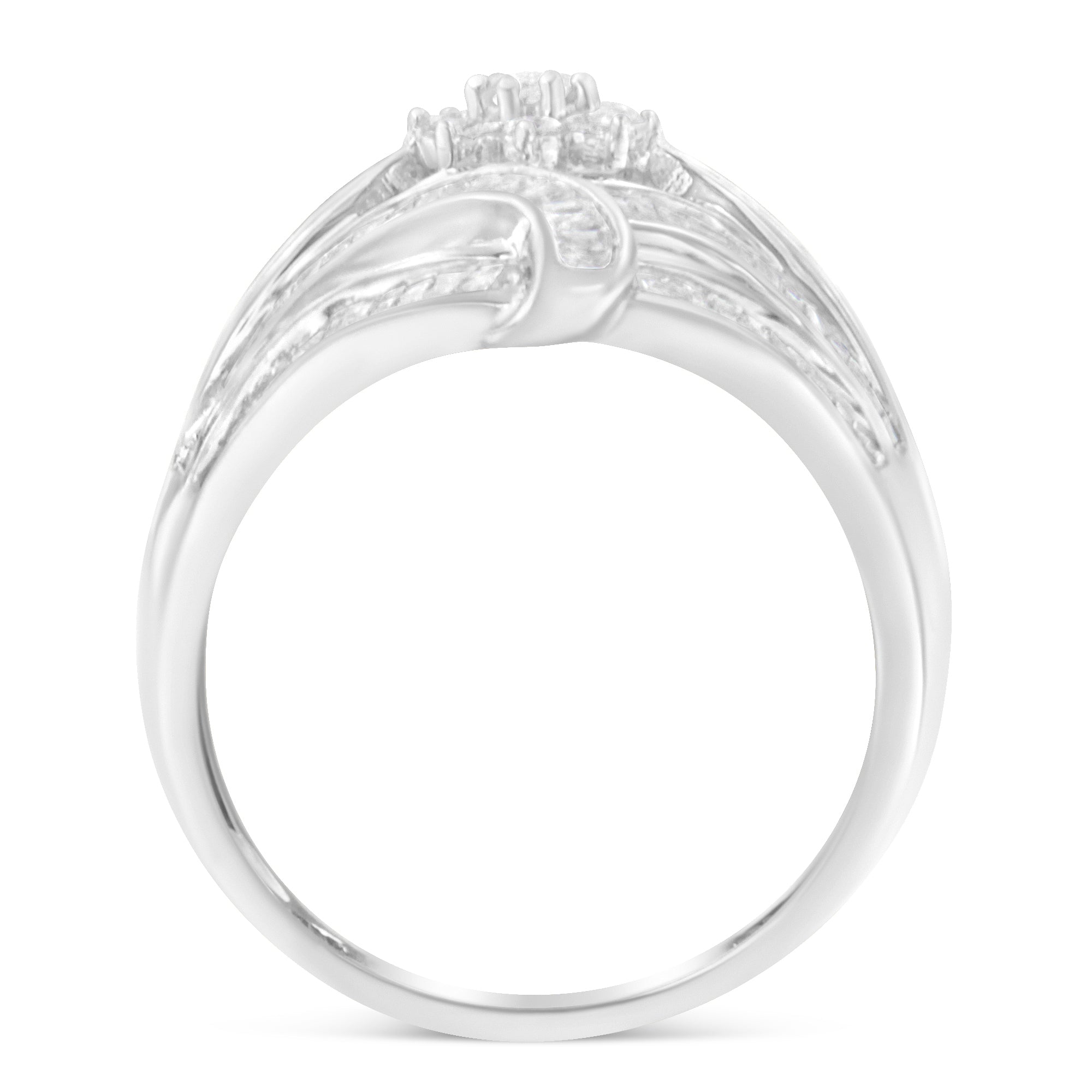 .925 Sterling Silver 1-1/8 Cttw Round &amp; Baguette Diamond &