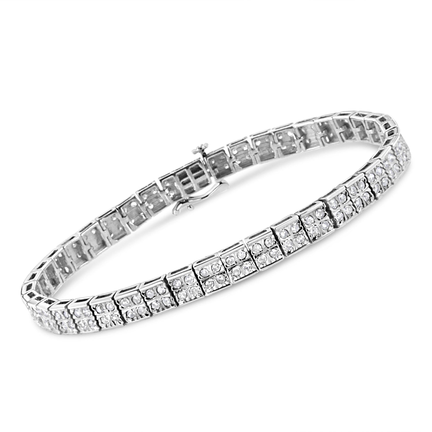 .925 Sterling Silver 2 Cttw Prong Set Round-Cut Diamond 4 Stone Box Link Bracelet (I-J Color, I3 Clarity) - 7.25" by Bids.com