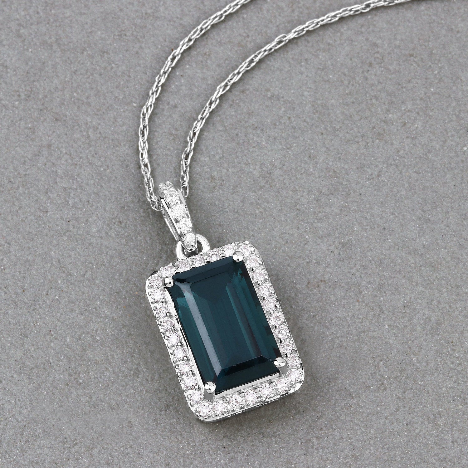 3.55 Carat Genuine Green Tourmaline and White Diamond 14K White Gold Pendant by Bids.com