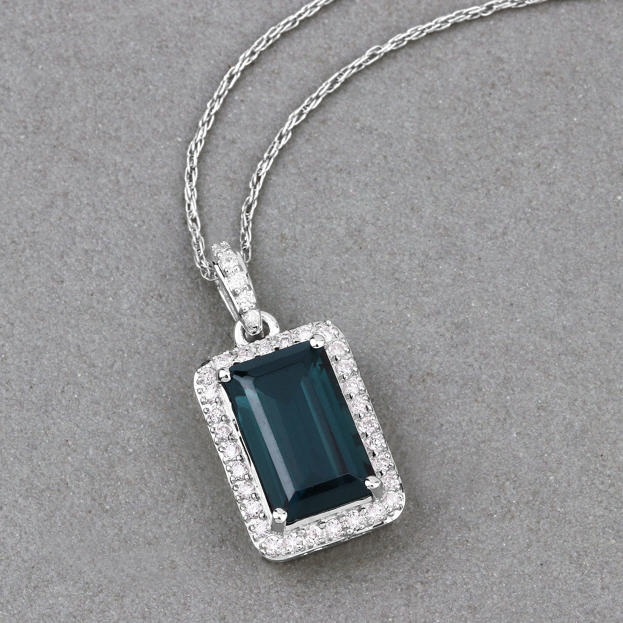 3.55 Carat Genuine Green Tourmaline and White Diamond 14K White Gold Pendant by Bids.com