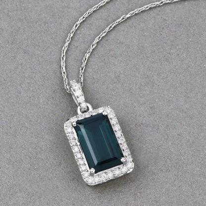 3.55 Carat Genuine Green Tourmaline and White Diamond 14K White Gold Pendant by Bids.com