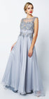 Juliet 552 Long Jewel Neckline Studded Bodice A-Line Gown by DiscountDressShop