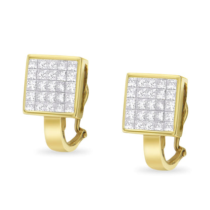 14K Yellow Gold 3-1/5 Cttw Princess Cut Diamond Â¾ Square Invisible Set Grid Huggy Style Omega Back Stud Earrings (G-H Color, VS1-VS2 Clarity) by Bids.com