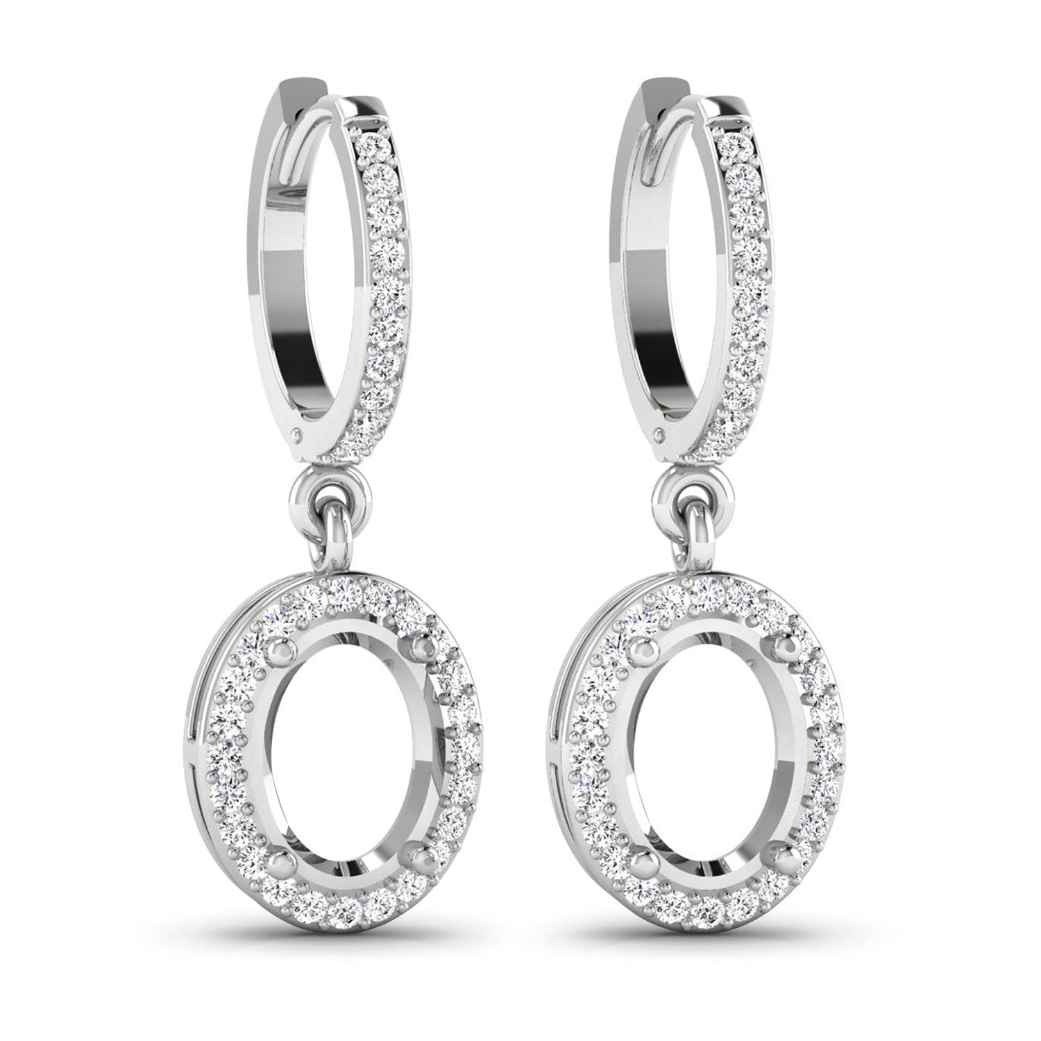 0.32 Carat Genuine White Diamond 14K White Gold Semi Mount Earrings - holds 8x6mm Oval Gemstones by Bids.com