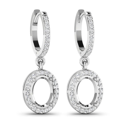 0.32 Carat Genuine White Diamond 14K White Gold Semi Mount Earrings - holds 8x6mm Oval Gemstones by Bids.com