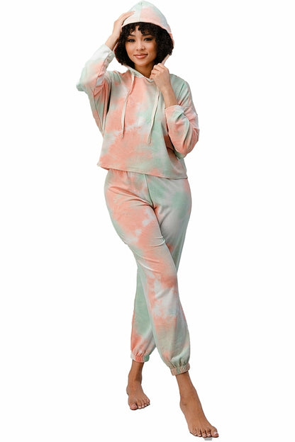 Women's French Terry Tie-Dye Lounge Set - Hooded Sweatshirt & Jogger Pants
