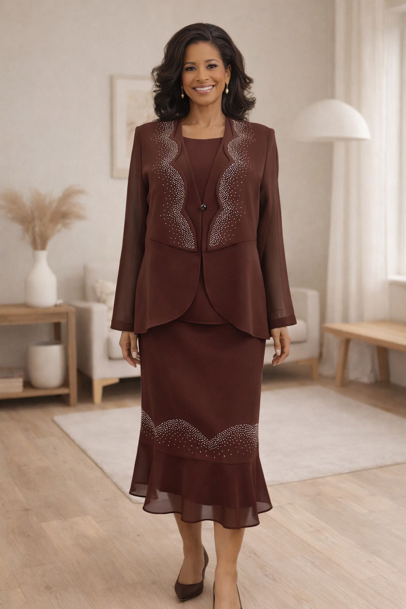 CLEARANCE - Hosanna 5549 Modest Outfit 3-Piece Set Tea Length Dress (Size XL) by DiscountDressShop