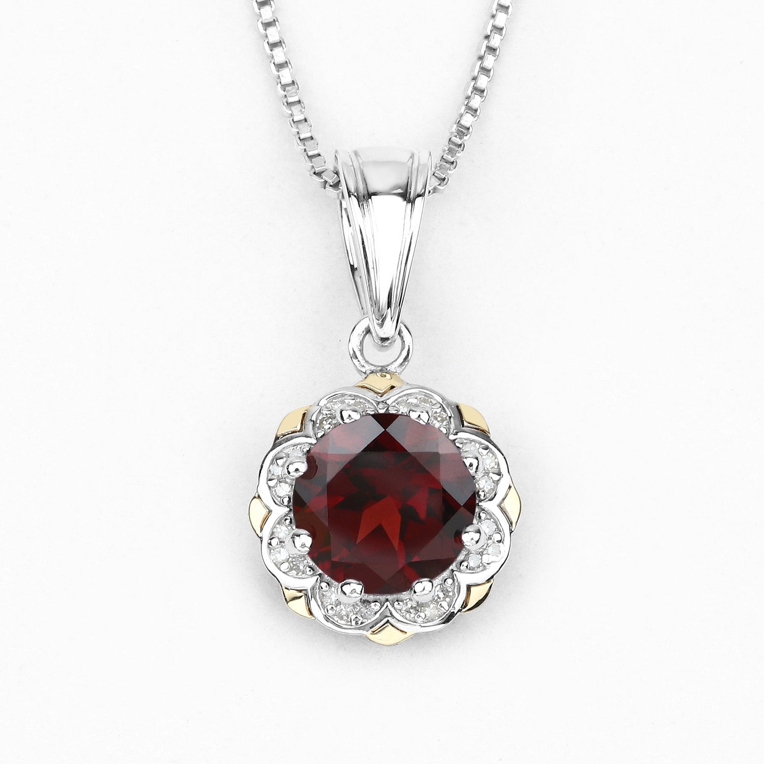 2.32 Carat Genuine Garnet and White Diamond 14K Yellow Gold with .925 Sterling Silver Pendant by Bids.com