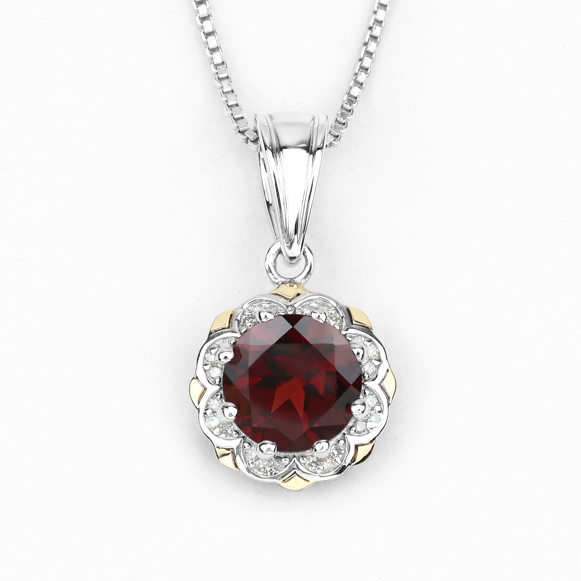 2.32 Carat Genuine Garnet and White Diamond 14K Yellow Gold with .925 Sterling Silver Pendant by Bids.com