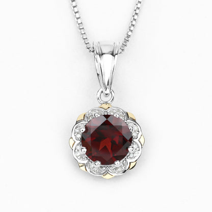 2.32 Carat Genuine Garnet and White Diamond 14K Yellow Gold with .925 Sterling Silver Pendant by Bids.com